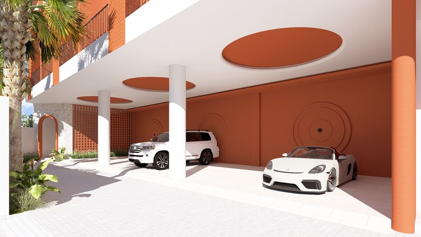 Carport dengan plafon lingkaran terracotta